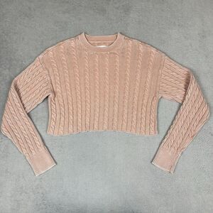 Aerie Sweater Womens Large Beige Cable Knit Pullover Cropped 100% cotton
